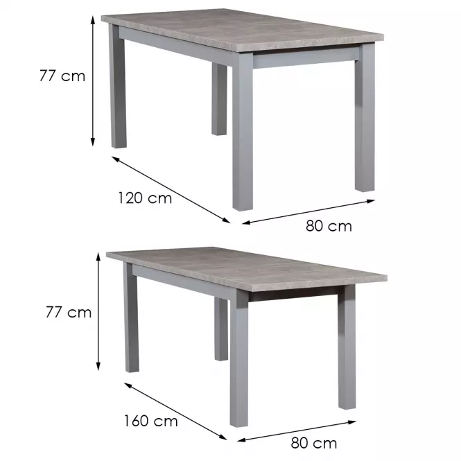 Rozkladací stôl ST28 120/160x80cm betón DD,2