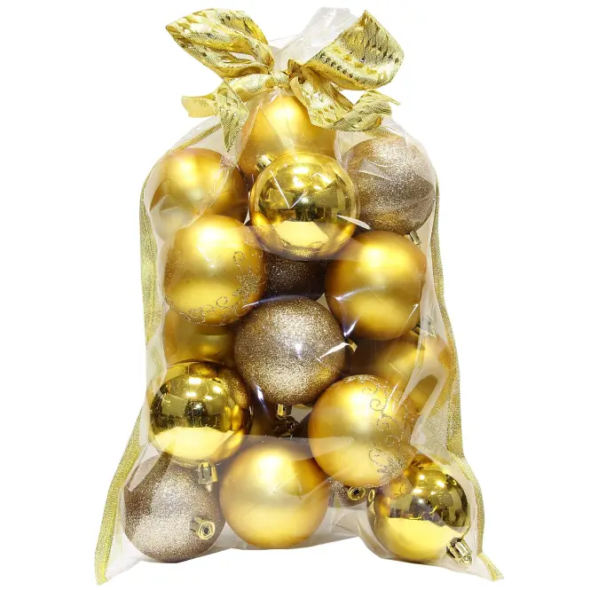 Set 20 gúľ s dekorom v sáčku, 6cm, zlaté