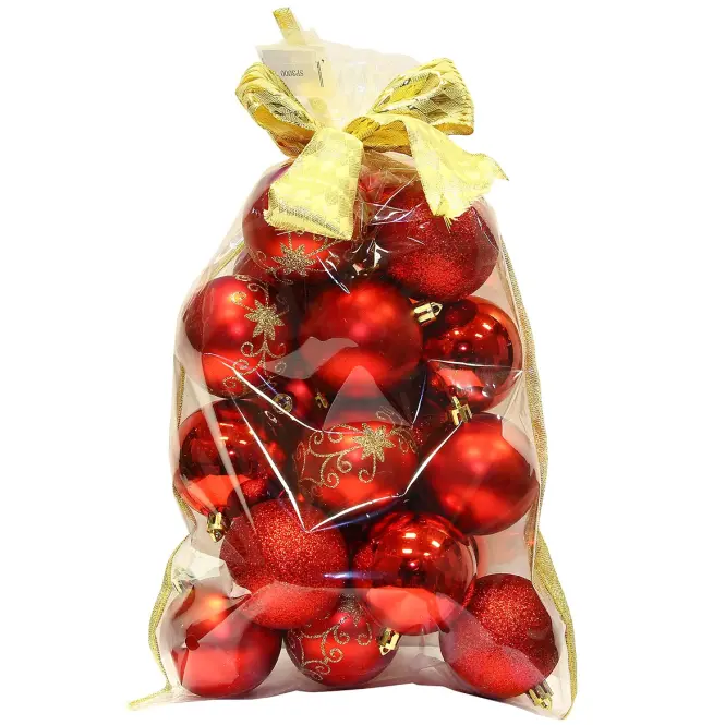 Set 20 gúľ s dekorom v sáčku, 6cm, červené