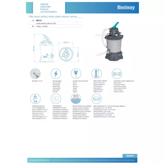 Bazénová filtrácia piesková Bestway 3,596 l/h 58515