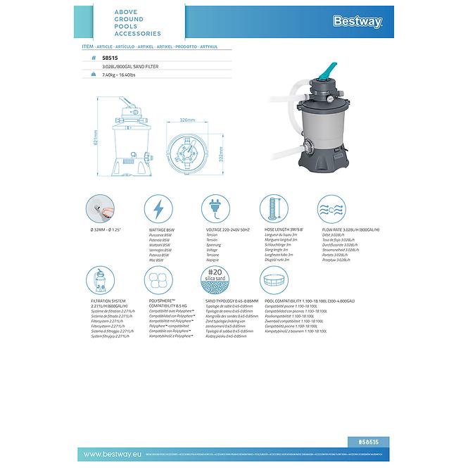 Bazénová filtrácia piesková Bestway 3,596 l/h 58515,9