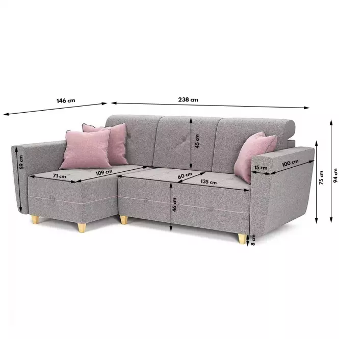 Rohová sedacia súprava Grey L Enzo 161 + Enzo 152 dr narural C.SZ,2