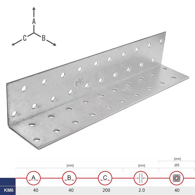 Montážny Uholník KM6 40x40x200x2.0