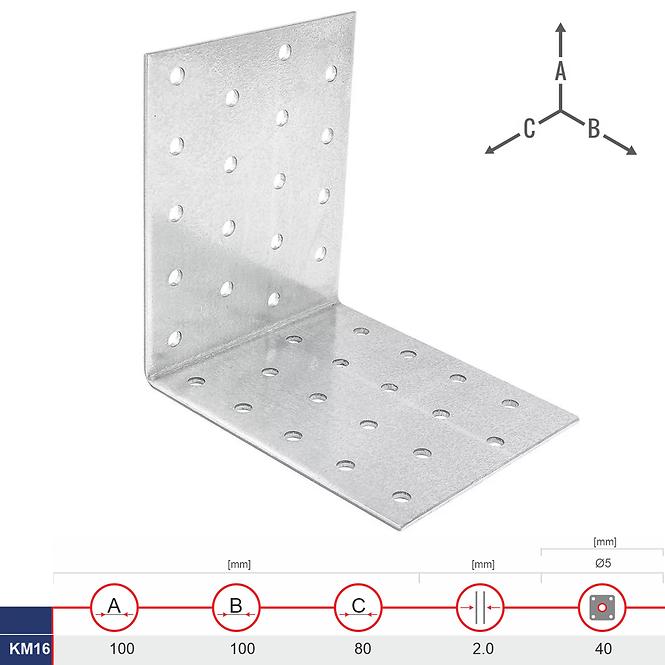 Montážny Uholník KM16 100x100x80x2.0