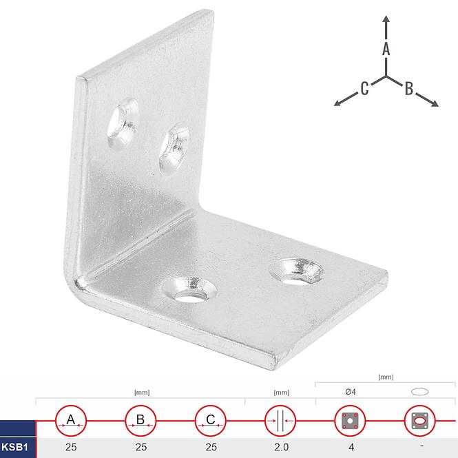 Široký Uholník Nábytkový KSB1 25x25x25x2.0