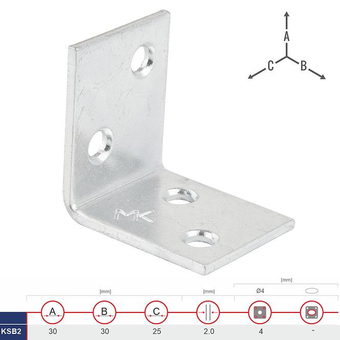 Široký Uholník Nábytkový KSB2 30x30x25x2.0