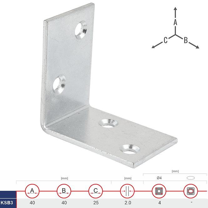 Široký Uholník Nábytkový KSB3 40x40x25x2.0