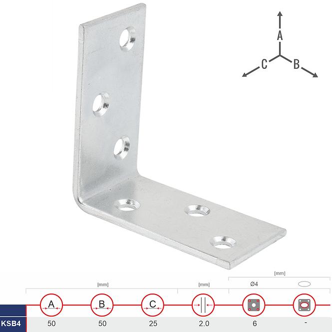 Široký Uholník Nábytkový KSB4 50x50x25x2.0