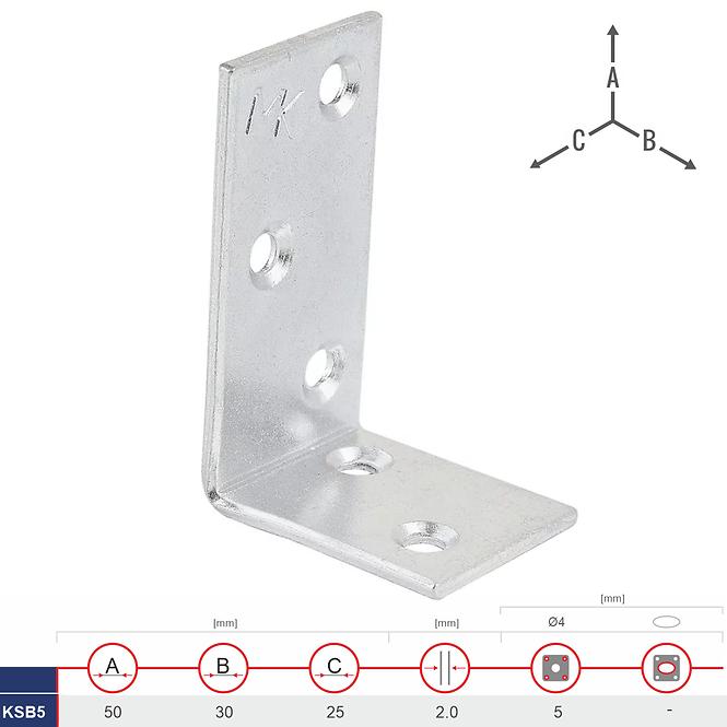 Široký Uholník Nábytkový KSB5 50x30x25x2.0