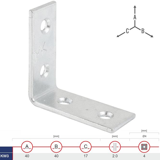 Uholník Úzky KW3 40x40x17x2.0