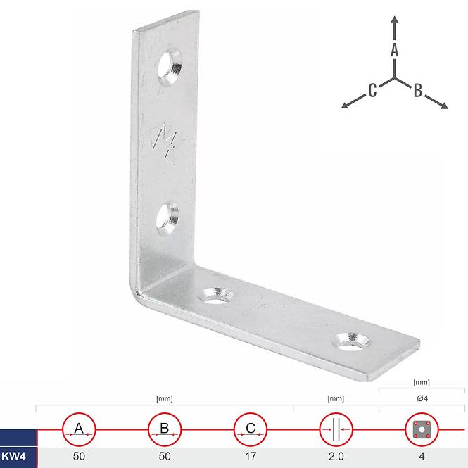Uholník Úzky KW4 50x50x17x2.0