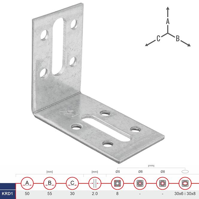 Uholník Nastaviteľný KRD1 50x55x30x2.0