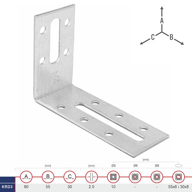 Uholník Nastaviteľný KRD3 80x55x30x2.0