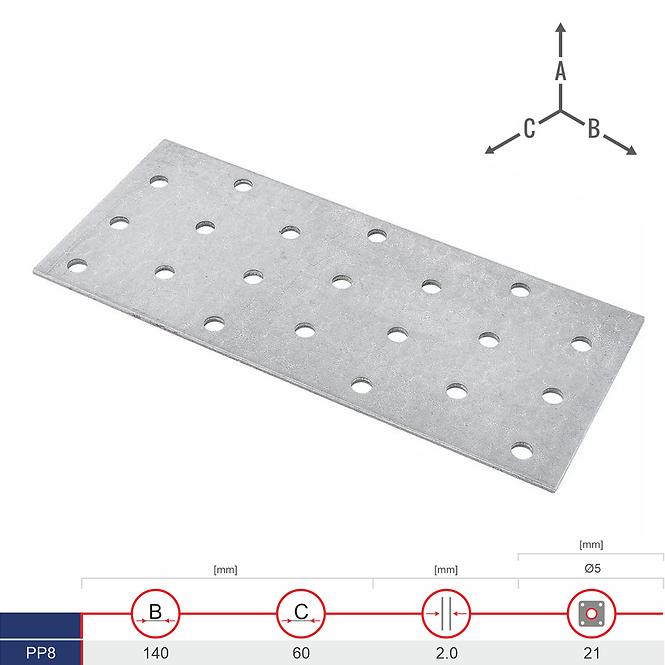 Plochá Spojka PP8 140x60x2.0