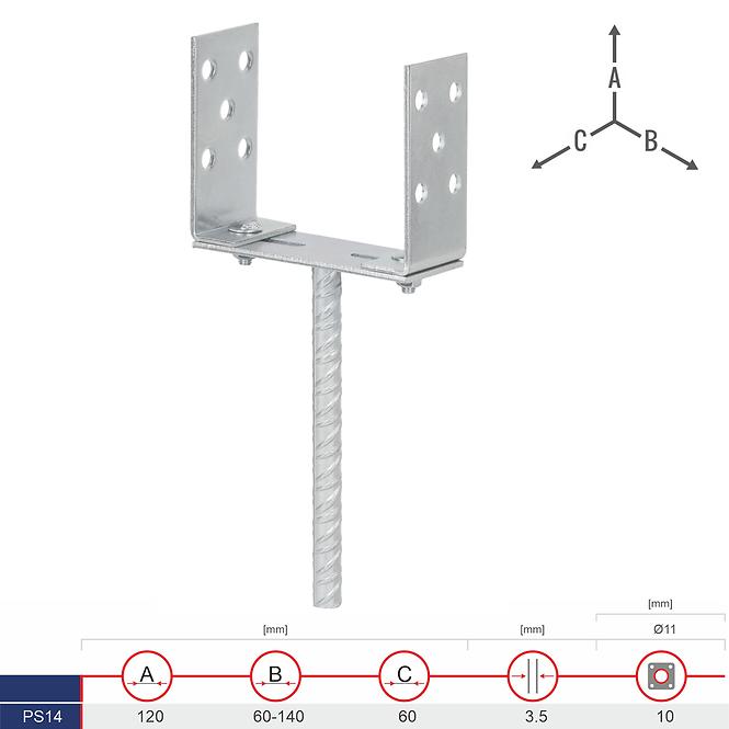 Pätka Stĺpíka Nastaviteľná s Roxorom PS14 60-140x3,5