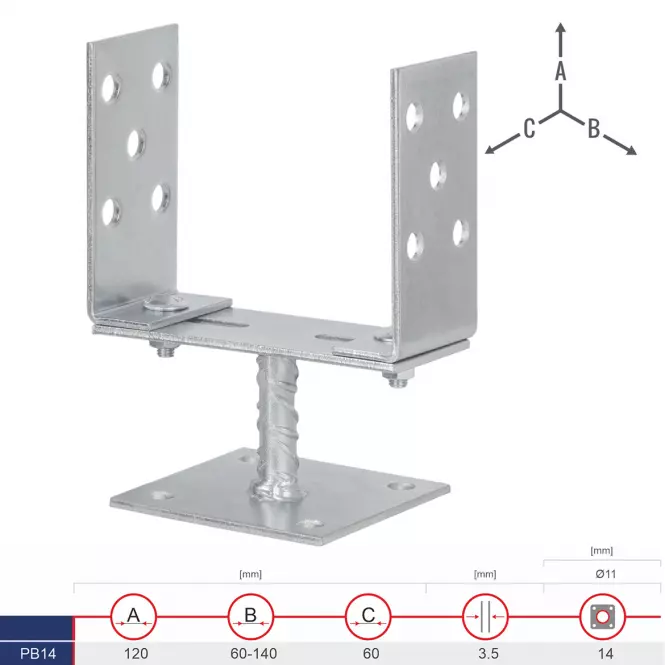 Pätka Stĺpíka Nastaviteľná s Plechom PB14 60-140x3,5