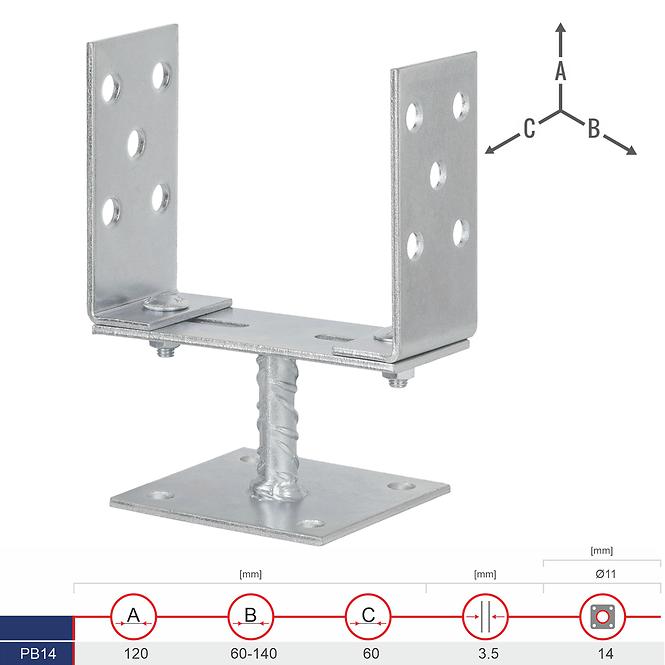 Pätka Stĺpíka Nastaviteľná s Plechom PB14 60-140x3,5