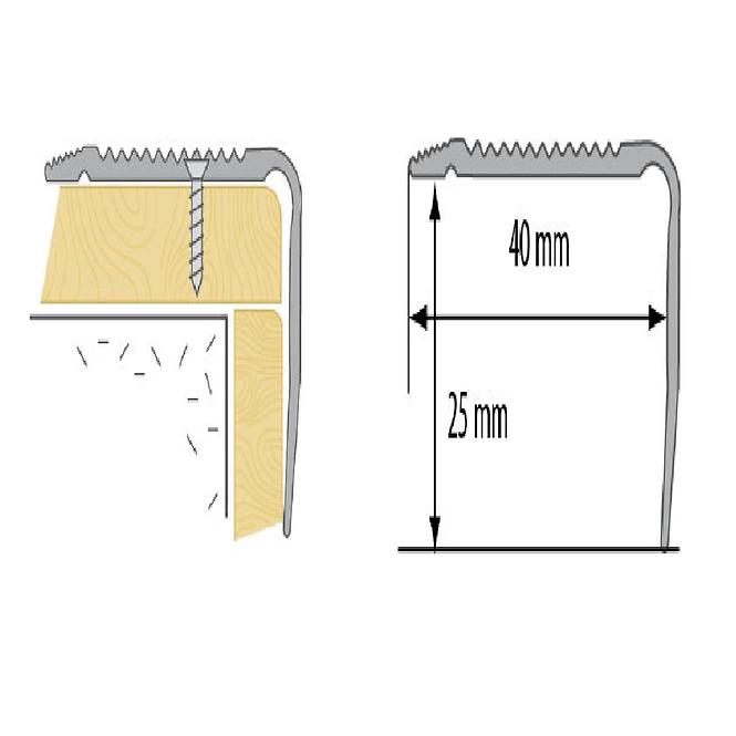 Schodiskový profil s drážkou LSR 40X25 1,0m strieborný