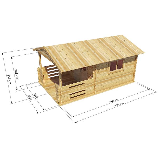 Domček Zuzia I 3x3m + terasa 3x2m s oknom, 34mm, s podlahou