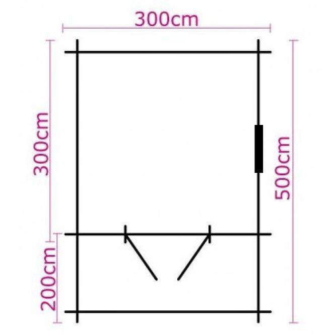 Domček Zuzia I 3x3m + terasa 3x2m s oknom, 34mm, s podlahou