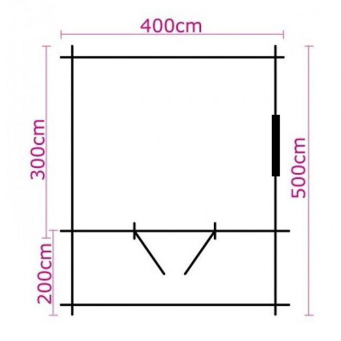 Domček Zuzia II 4x3m + terasa 4x2m s oknom, 34mm, s podlahou