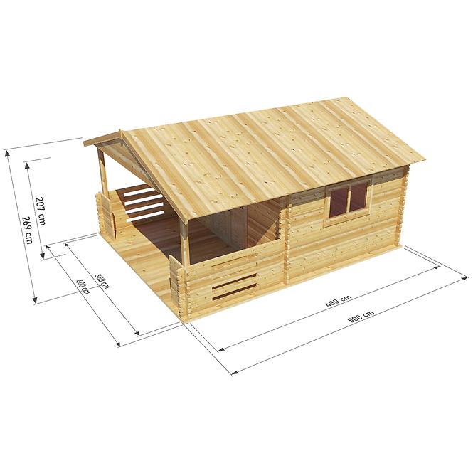 Domček Zuzia II 4x3m + terasa 4x2m s oknom, 34mm, s podlahou