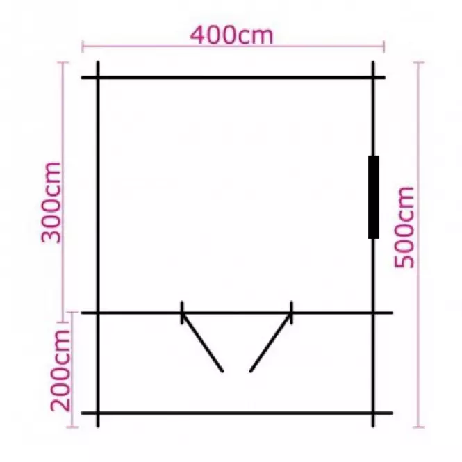 Domček Zuzia II 4x3m + terasa 4x2m s oknom, 34mm, s podlahou,4