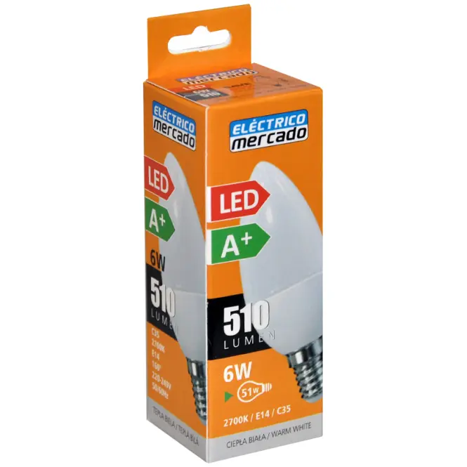 Žiarovka LED EM 6W C35 E14 2700K,3