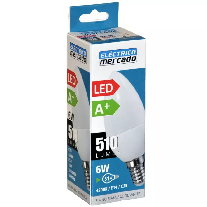 Žiarovka LED  EM 6W C35 E14 4200K,3