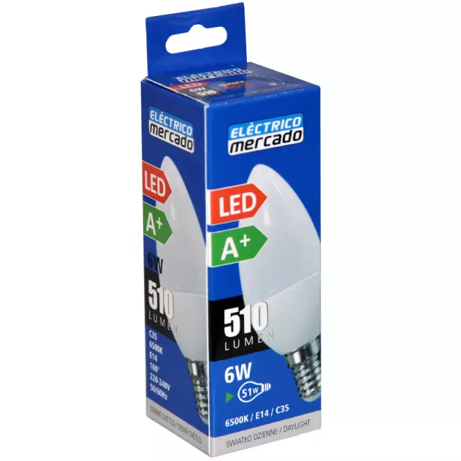 Žiarovka LED EM 6W C35 E14 6500K,3