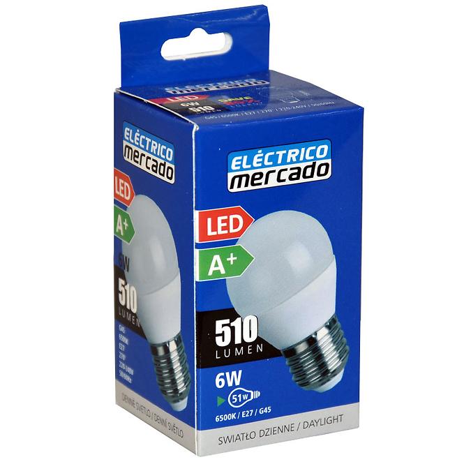 LED žiarovka EM 6W G45 E27 6500K