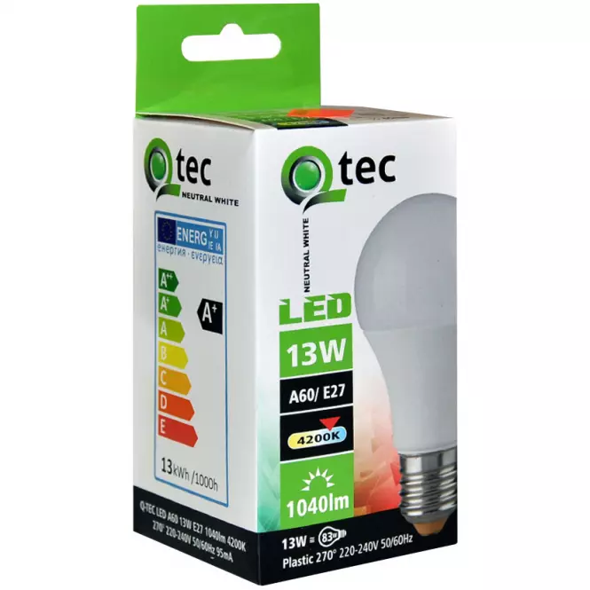 LED žiarovka QTEC A60 13W E27 4200K,3