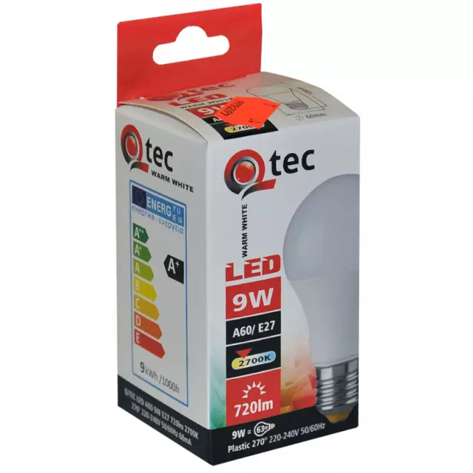 LED žiarovka QTEC A60 9W E27 2700K,3