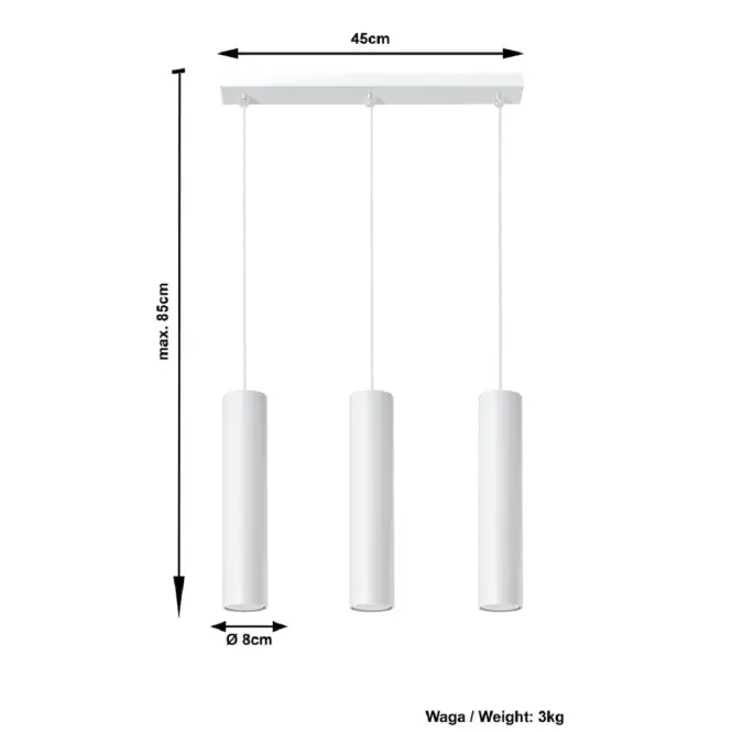Závesné svietidlo Texas 3 WHITE,4