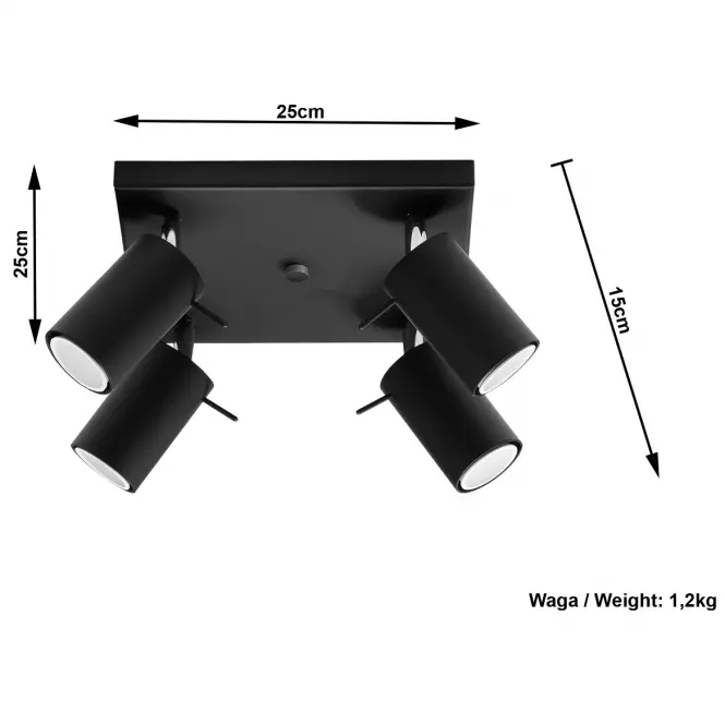Stropná Lampa Oregon 4 BLACK A-094