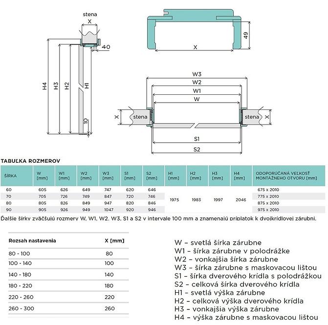 Regulovaná zárubňa 80L 140-180 biela,2