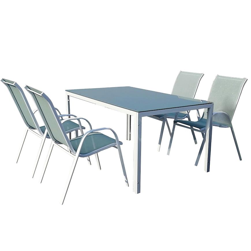 Sada Bergen sklenený stôl + 4 stoličky morský