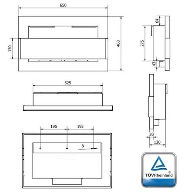 Biokrb 650x400 inox strieborný so sklom