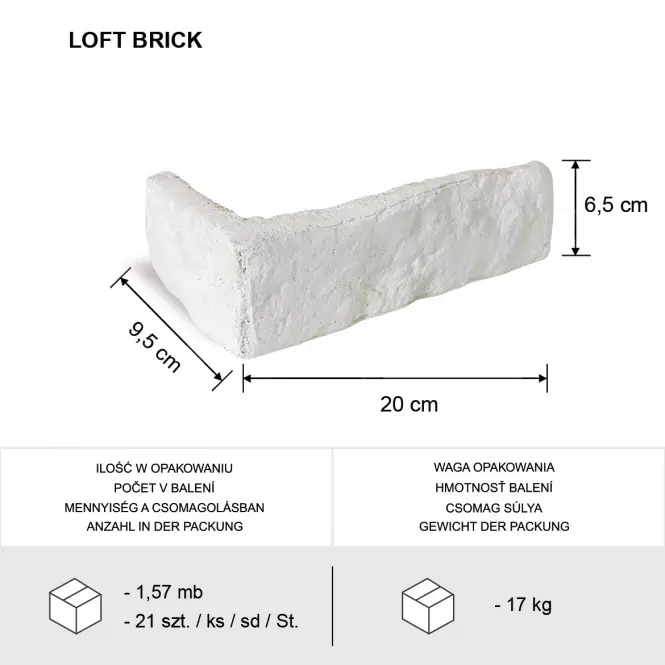 Betónový Obkladový Kameň Loft Brick Biela Rohový