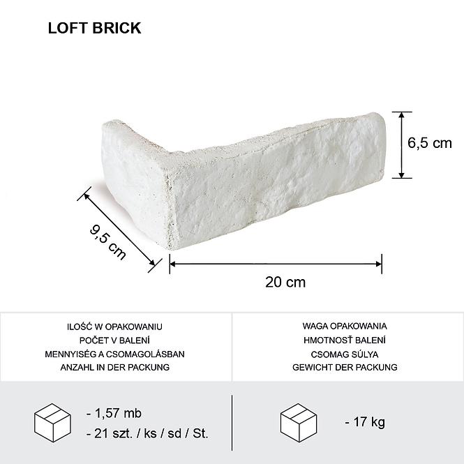 Betónový Obkladový Kameň Loft Brick Biela Rohový