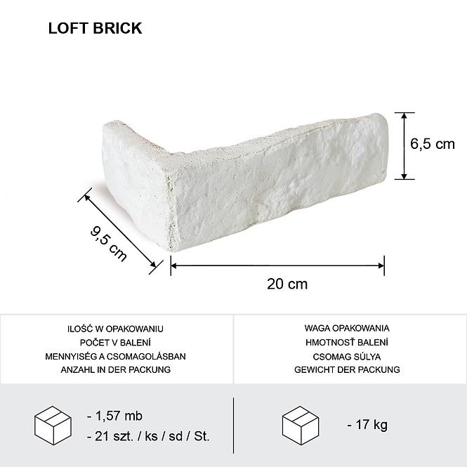 Betónový Obkladový Kameň Loft Brick Biela Rohový,2