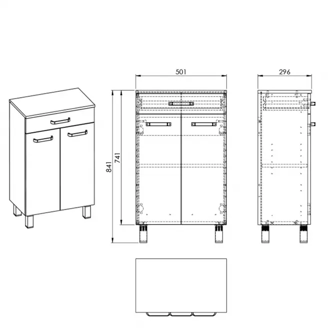 Komoda Uno 50 2D1S white,2