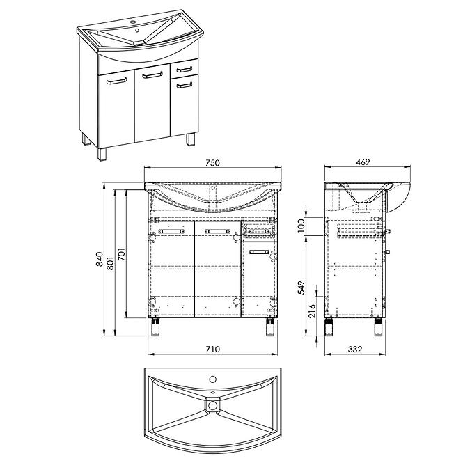 Kúpeľňový set Uno 75 3D1S white