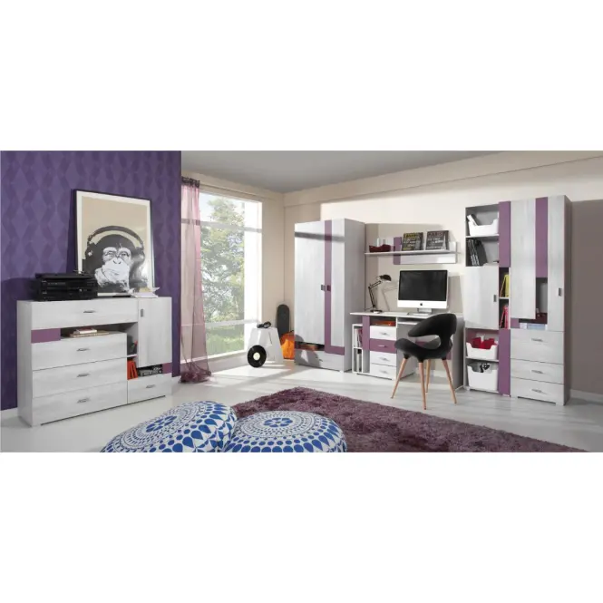 Skriňa Next NX-1 borovica biela/viola 140 cm,4