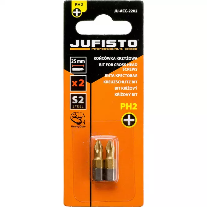 Krížový bit, titánový S2, PH2 x 25 mm, 2 ks, Jufisto