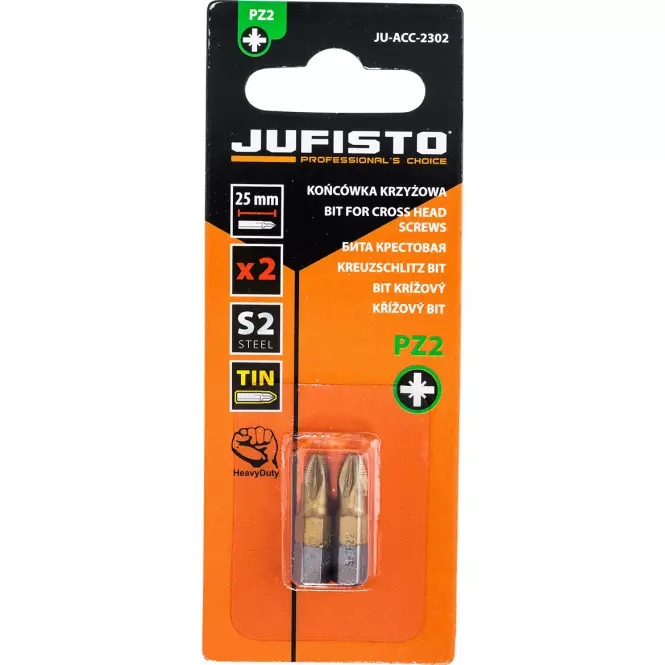 Krížový bit, titánový S2, PZ2 x 25 mm, 2 ks, Jufisto