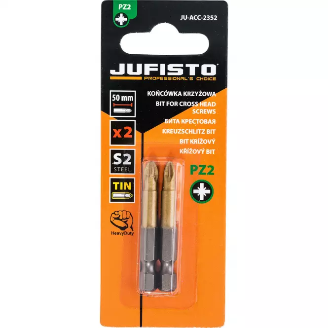 Krížový bit, titánový S2, PZ2 x 50 mm, 2 ks, Jufisto