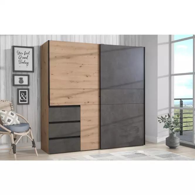 Skriňa Winn 2 200 cm Dub Artisan/Betón