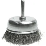 Kefa hrnčeková, 100 mm, so stopkou 6 mm, vlnitý oceľový drôt, Drel