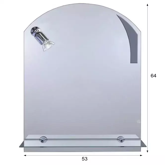 Zrkadlo lbop E2 53x63 polica a svetidlo K23 lukové Apl. Ozd.
